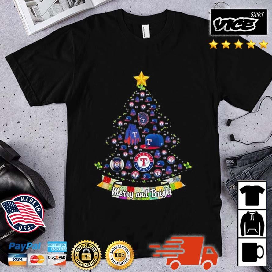 Merry And Bright Texas Rangers MLB Christmas Tree 2022 Shirt