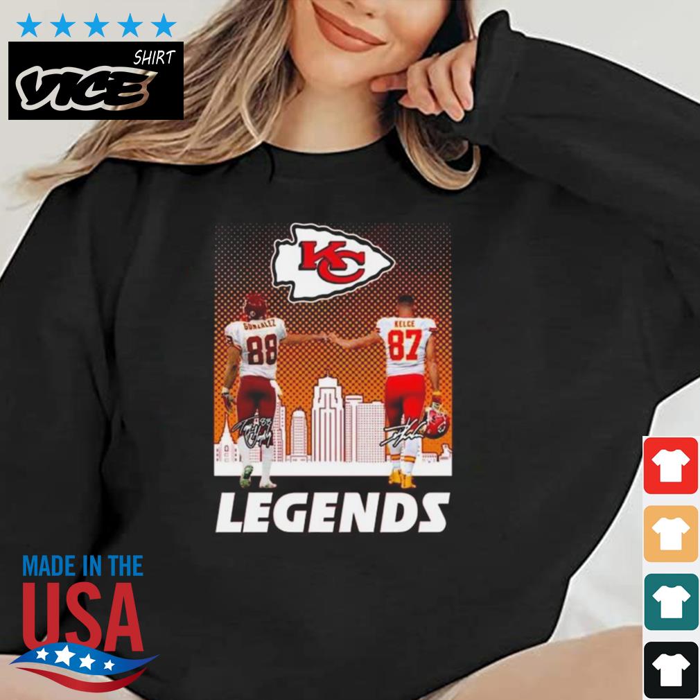 Kansas City Chiefs City Skyline Legends 88 Gonzalez And 87 Kelce Signatures Shirt