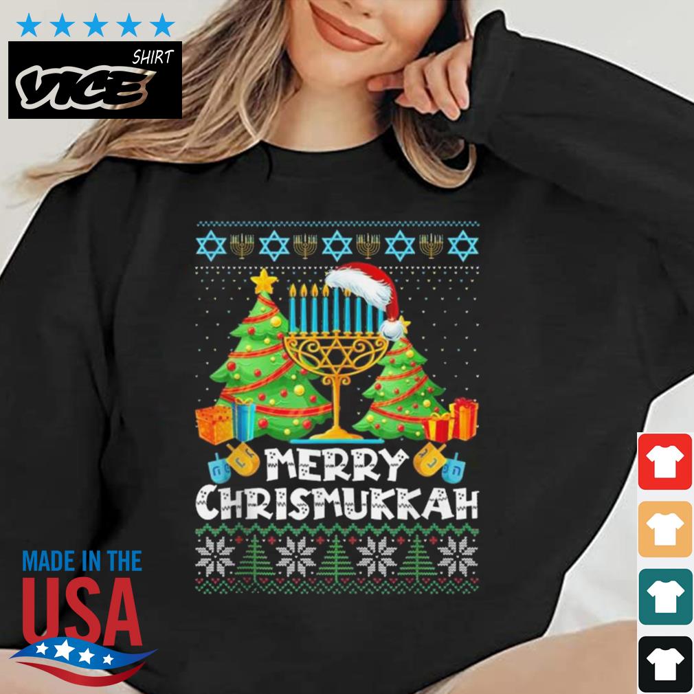 Merry Chrismukkah Happy Hanukkah Ugly Christmas Santa Hat Sweater