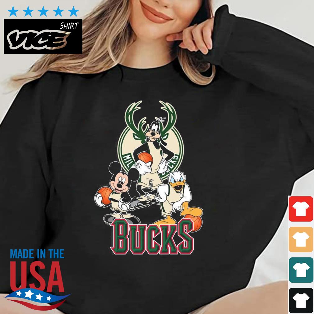 Mickey Goofy Donald Loves Milwaukee Bucks Basketball Fans Shirt