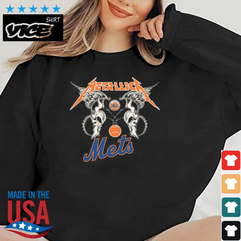 MLB New York Mets Logo Black Metallica Wings Shirt