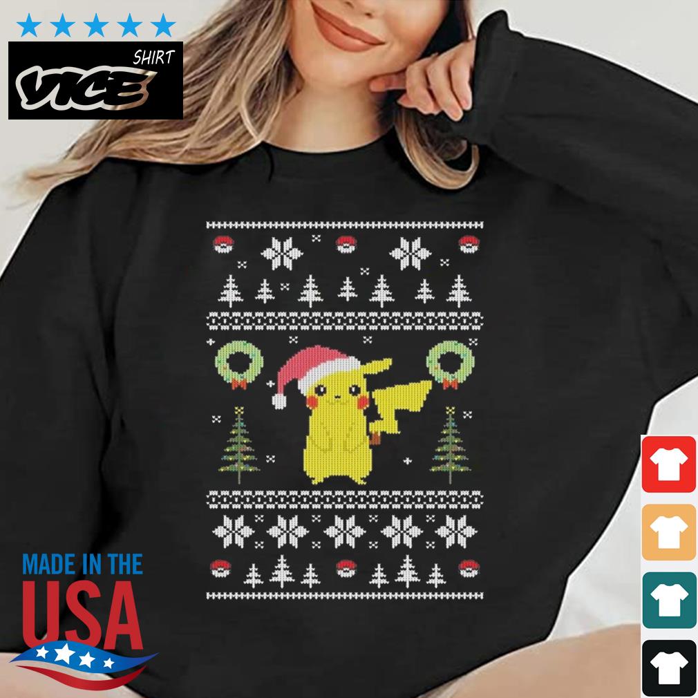Pikachu Wearing Santa Hat Pokemon Ugly Christmas Sweater