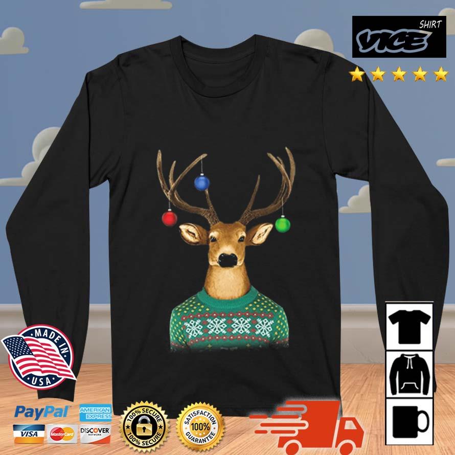 Reindeer Wearing Sweater Moustache Lights Ugly Christmas 2022 Sweater