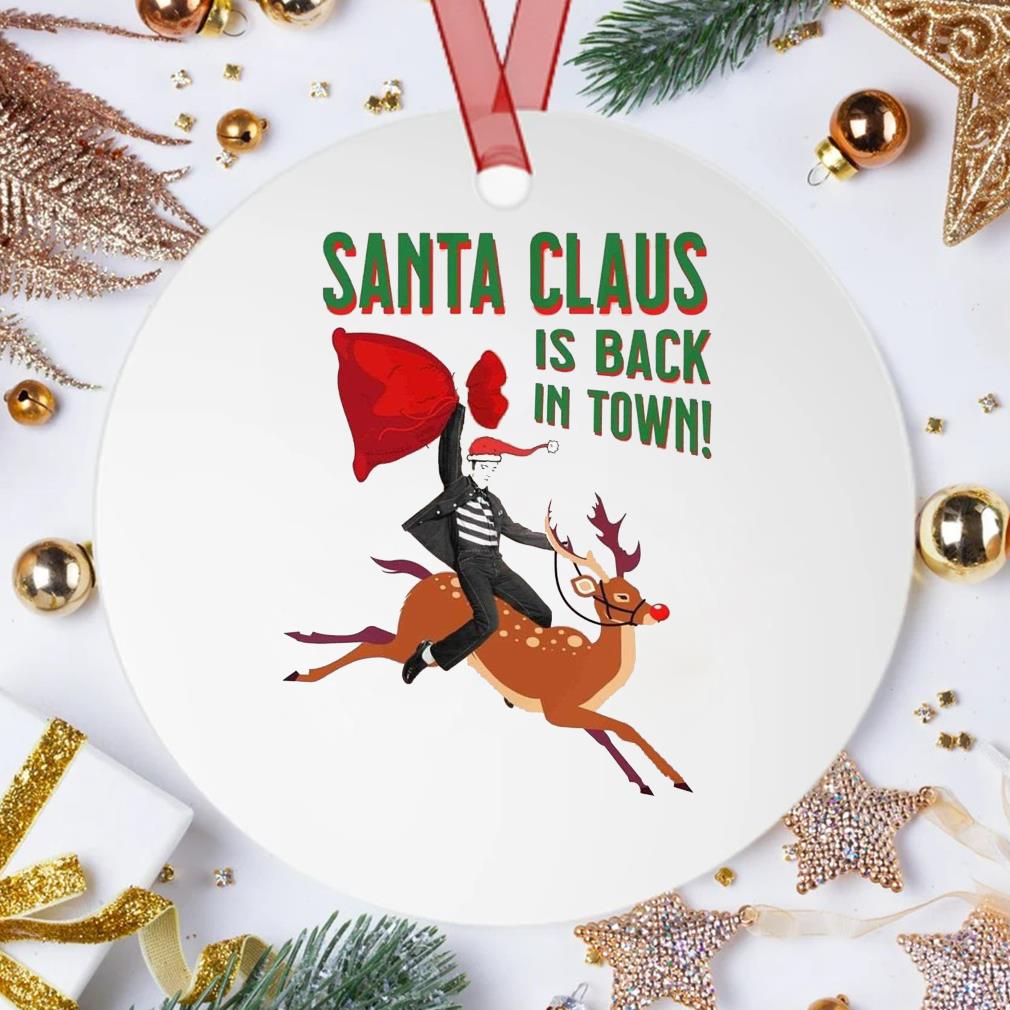 Santa Claus Is Back In Town Elvis Riding Reindeer Christmas Ornament