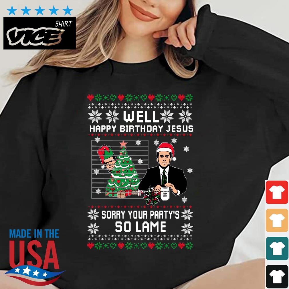 The Office Happy Birthday Jesus Sorry Your Party's So Lame Ugly Christmas 2022 Sweater