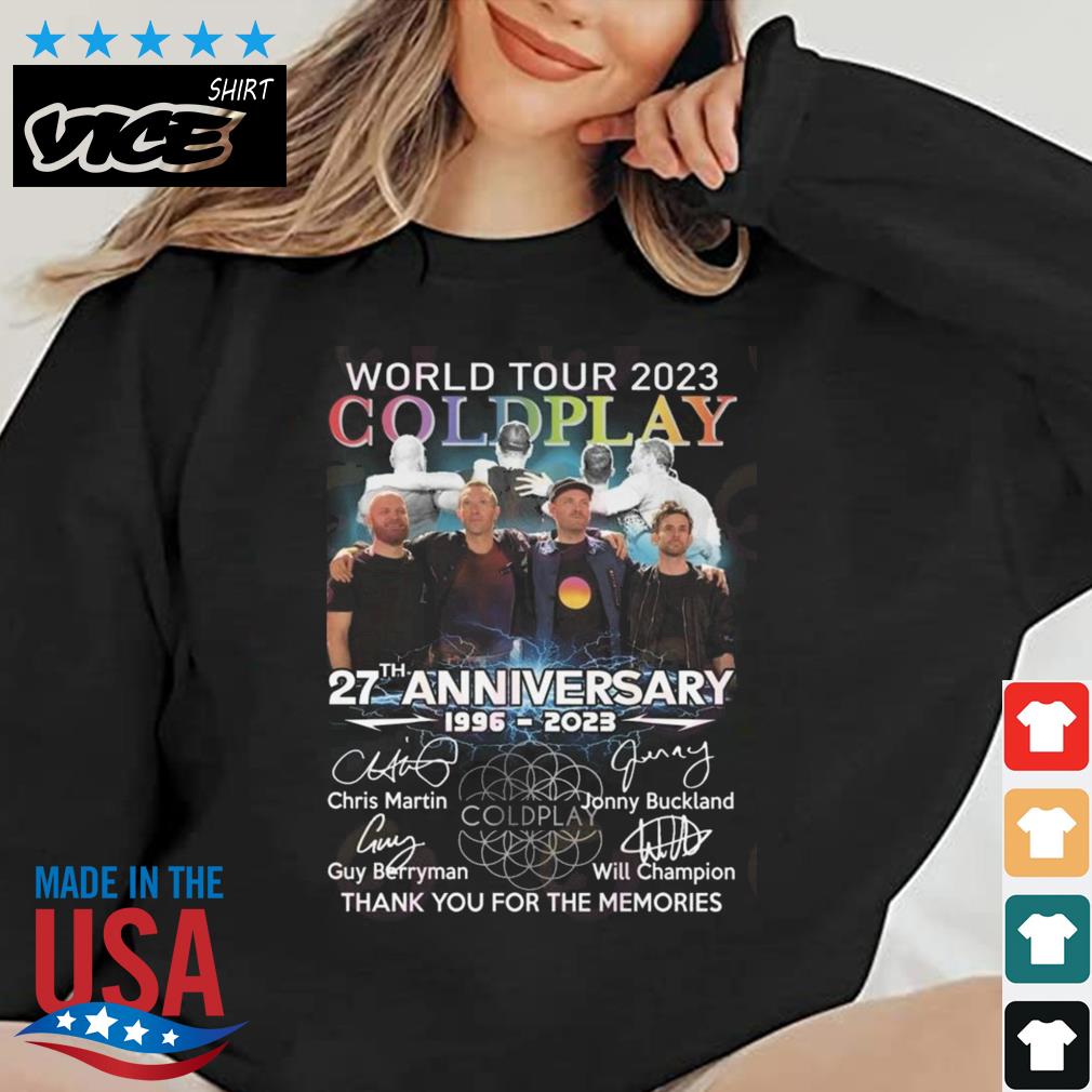 World Tour 2023 Coldplay 27th Anniversary 1996 – 2023 Thank You For The Memories Signatures Shirt