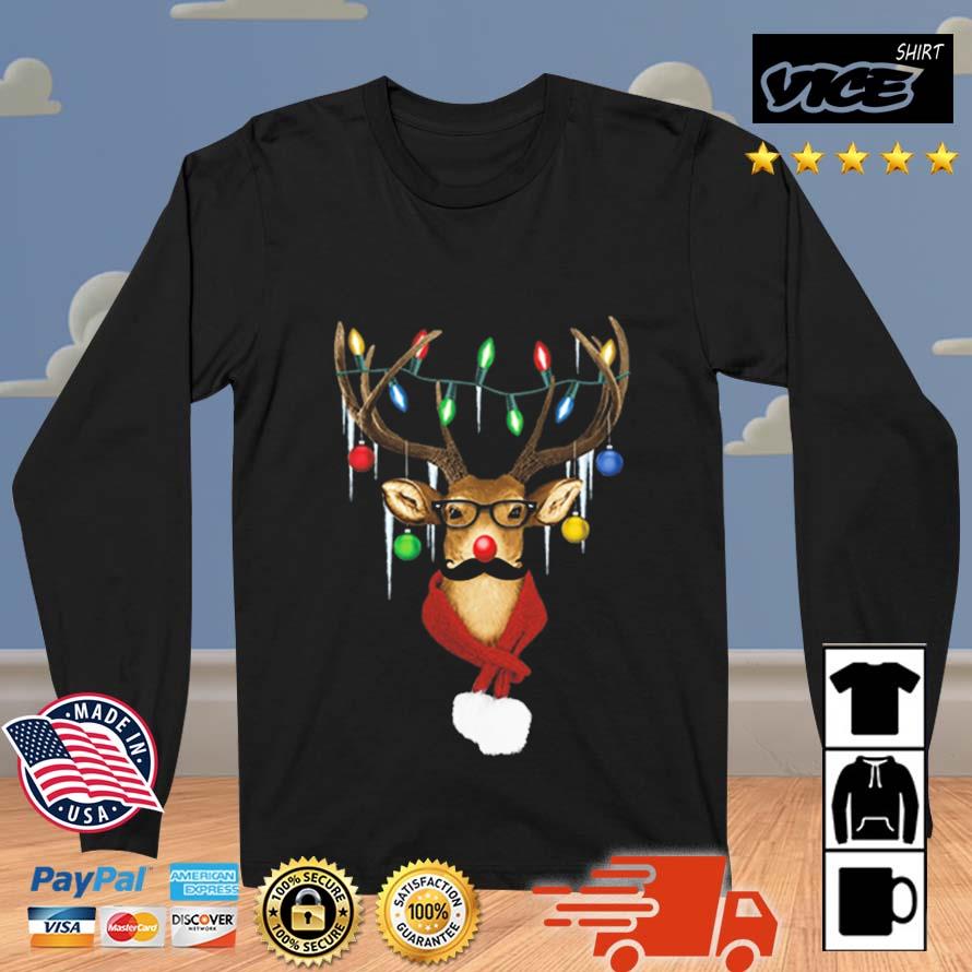 XtraFly Apparel Reindeer Wearing Sweater Moustache Lights Ugly Christmas 2022 Sweater