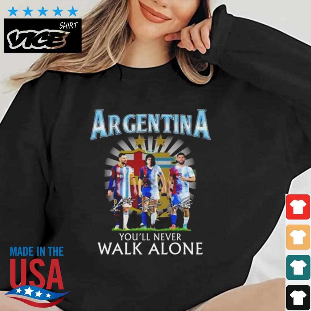 Lionel Messi Diego Maradona Argentina You'll Never Walk Alone Signatures Shirt