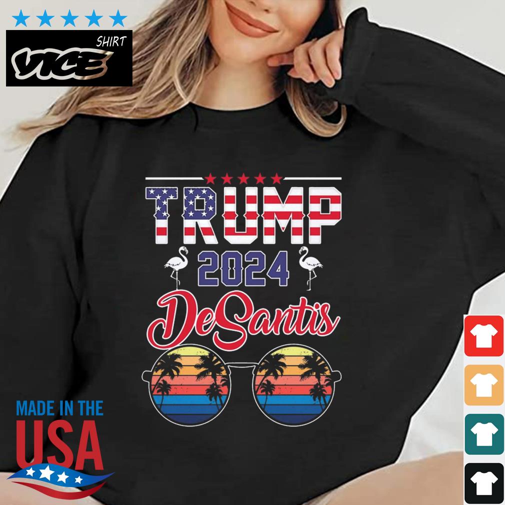 Trump Desantis 2024 Retro Vintage Sunglasses American Flag Flamingo Stars Shirt