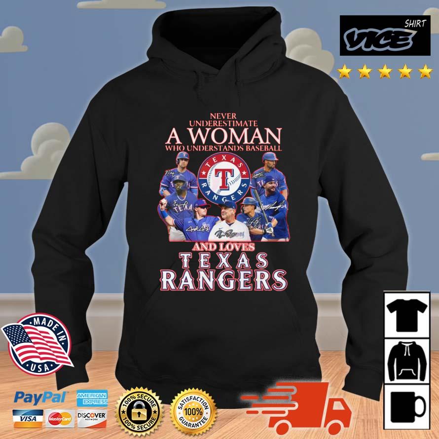 2023 Never Underestimate A Woman Who Understands Baseball And Loves Texas Rangers Shirt Hoodie