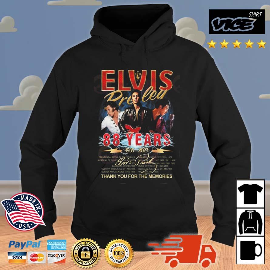 Elvis Presley 88 Years 1935 – 2023 Thank You For The Memories Signatures Shirt Hoodie