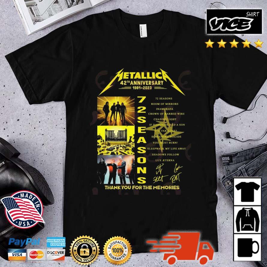 Metallica 42th Anniversary 1981 – 2023 72 Seasons Signatures Thank You For The Memories Shirt