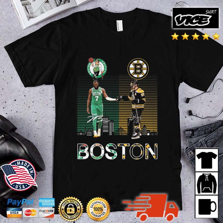 Boston Bruins And Boston Celtics Skylines Signatures Shirt