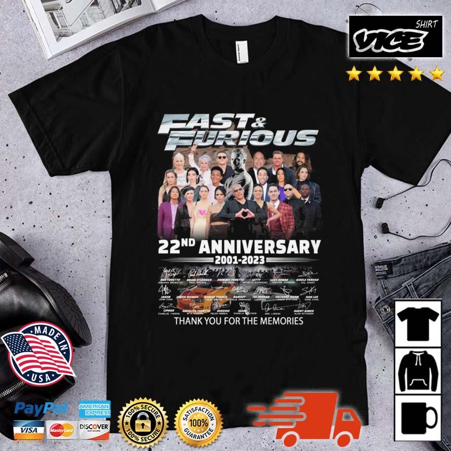 Fast & Furious 22nd Anniversary 2001 – 2023 Thank You For The Memories Signatures Shirt