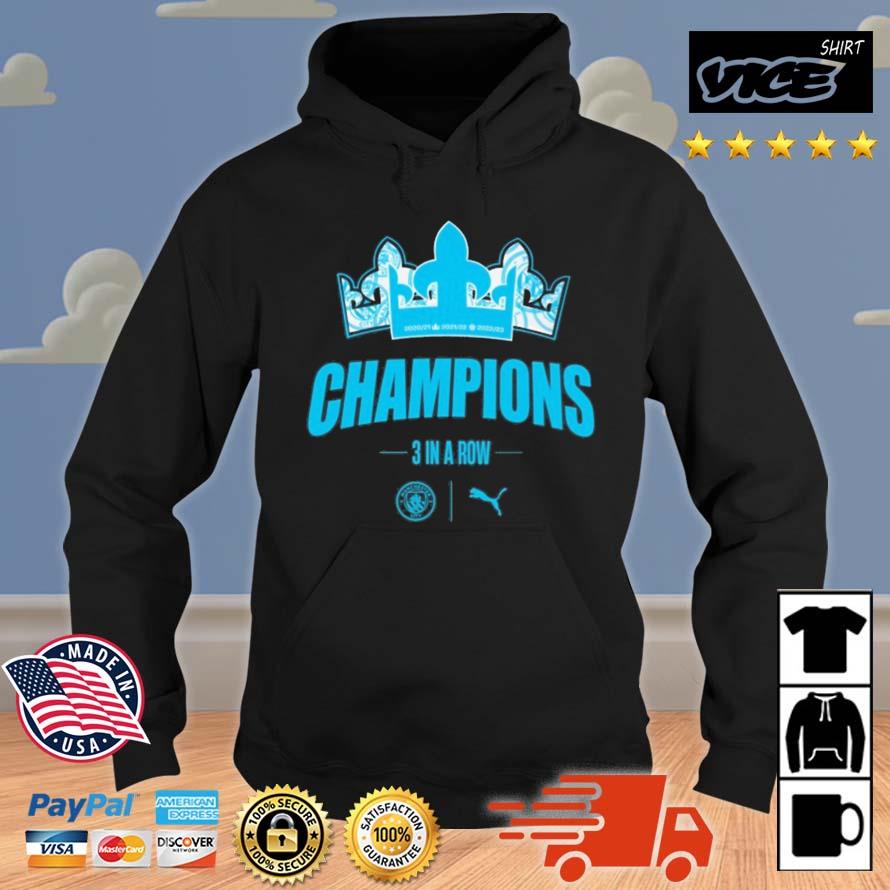 Manchester City Champions 3 In A Row Shirt Hoodie