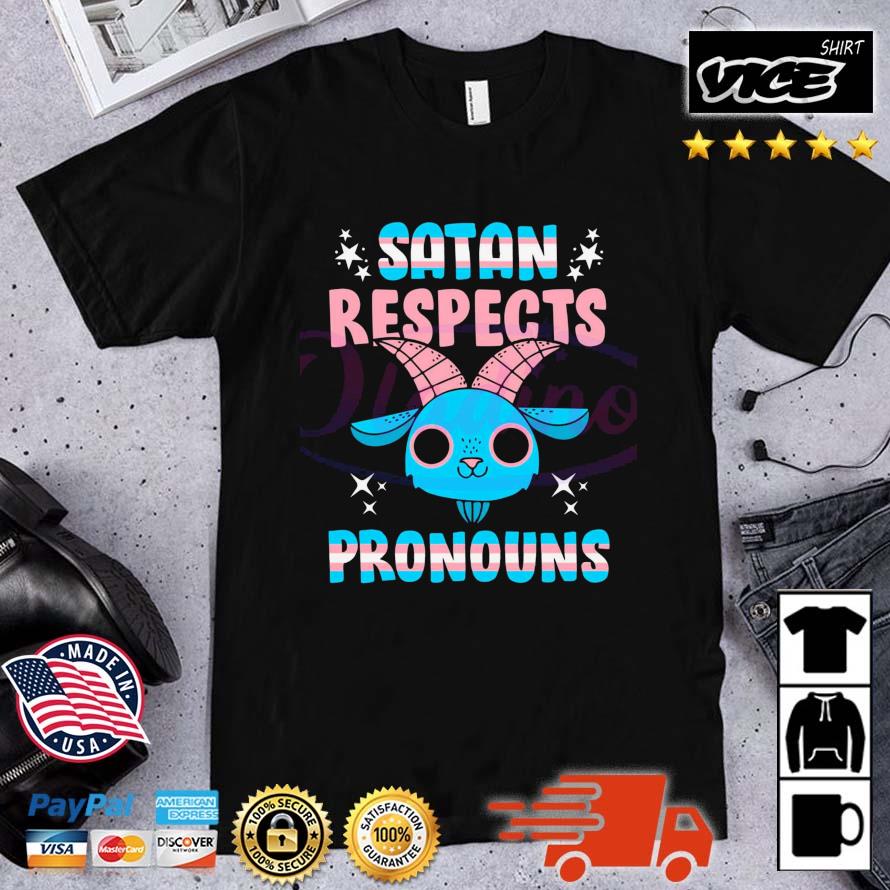 Satan Respects Pronouns Transgender Pentagram Trans Flag Shirt
