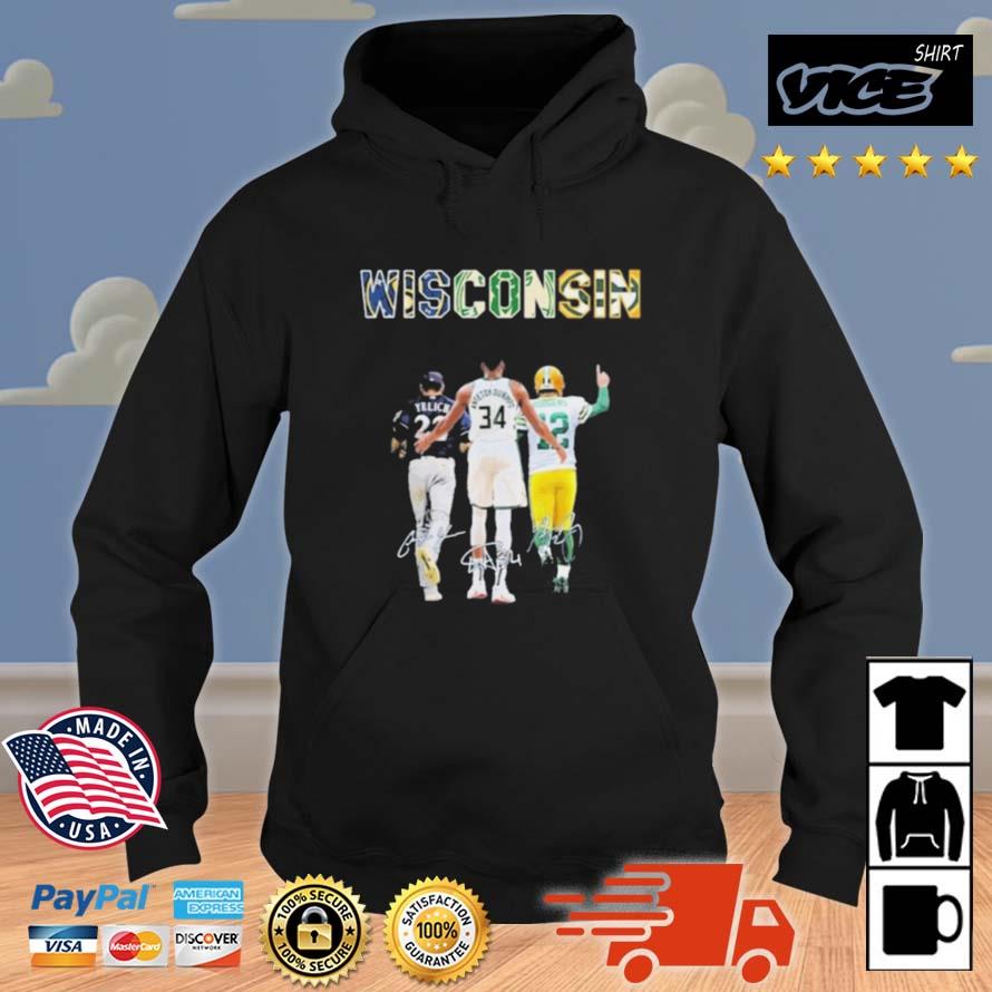 Wisconsin Sports Team Christian Yelich Giannis Antetokounmpo And Aaron Rodgers Signatures Shirt Hoodie