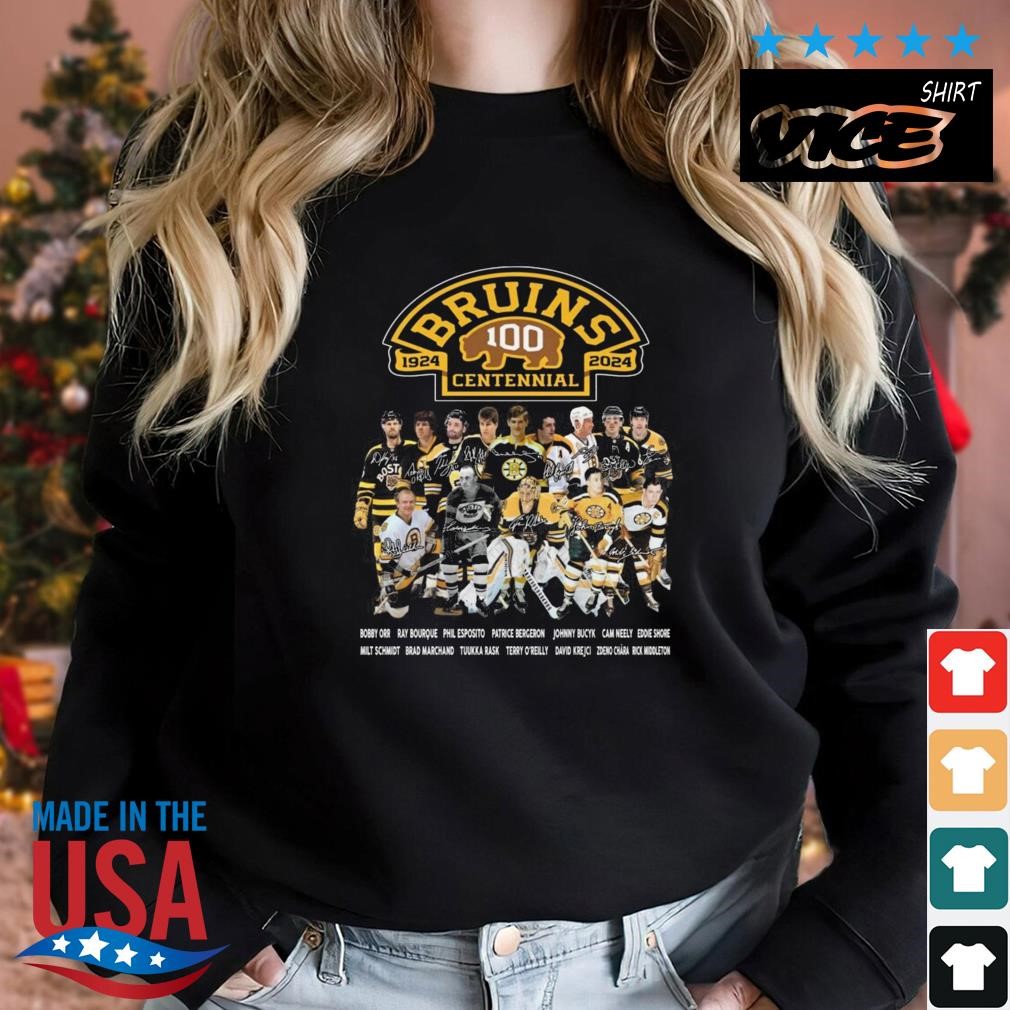 Awesome boston Bruins centennial 100th 1924 2024 name players shirt,  hoodie, sweater, long sleeve and tank top